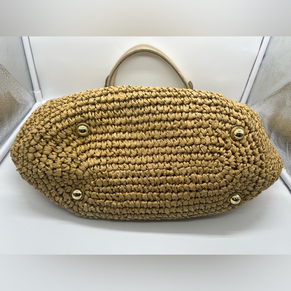 MICHAEL KORS Santorini Woven Raffia Gold Leather Tote Beach Shoulder Bag - Picture 12 of 16